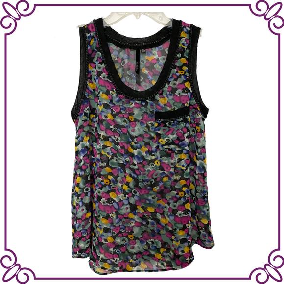 Bellatrix Chain Trim Floral Sleeveless Blouse / Tank Top Medium - Picture 1 of 7